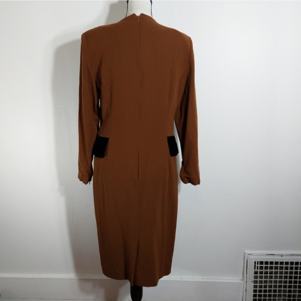 Vintage Carlisle Fully Lined Brown Long Sleeve Career Dress Size 12 - Picture 10 of 13